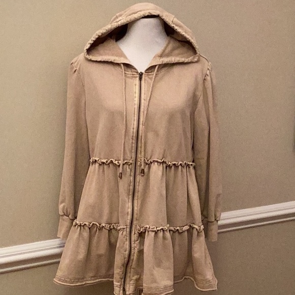 Solitaire Jackets & Blazers - Solitaire 100% cotton knit tiered swing hoodie zip front jacket size large